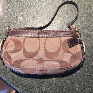 Coach Tan and Brown Signature Wristlet- Gently used